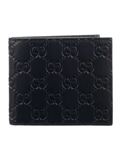 Pre-owned Gucci Gg Signature Leather Bifold Wallet In Blue