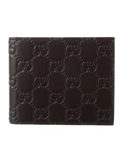 Pre-owned Gucci Gg Signature Leather Bifold Wallet In Brown