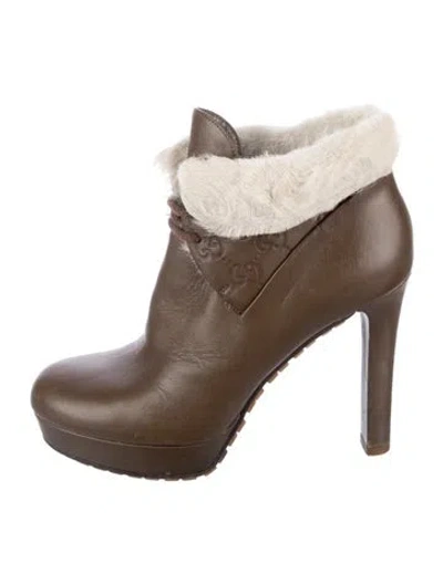 Pre-owned Gucci Gg Signature Leather Boots In Brown