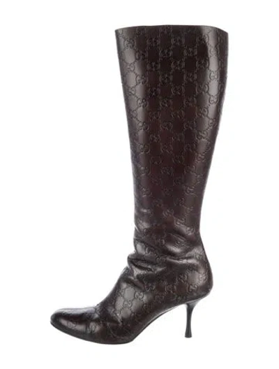 Pre-owned Gucci Gg Signature Leather Boots In Burgundy