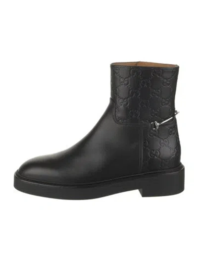 Pre-owned Gucci Gg Signature Leather Boots W/ Tags In Black
