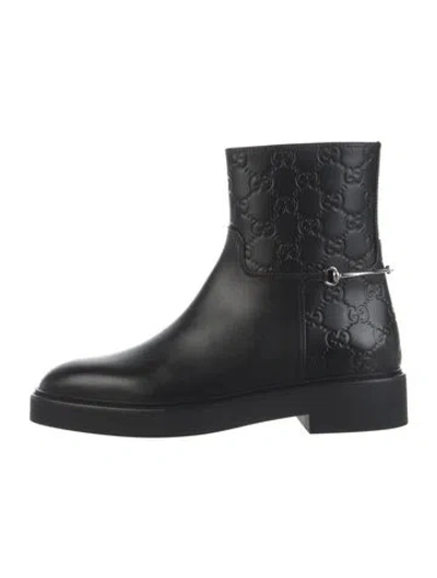 Pre-owned Gucci Gg Signature Leather Boots W/ Tags In Black