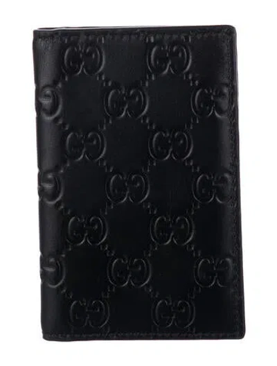 Pre-owned Gucci Gg Signature Leather Card Holder In Black