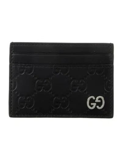 Pre-owned Gucci Gg Signature Leather Card Holder In Black