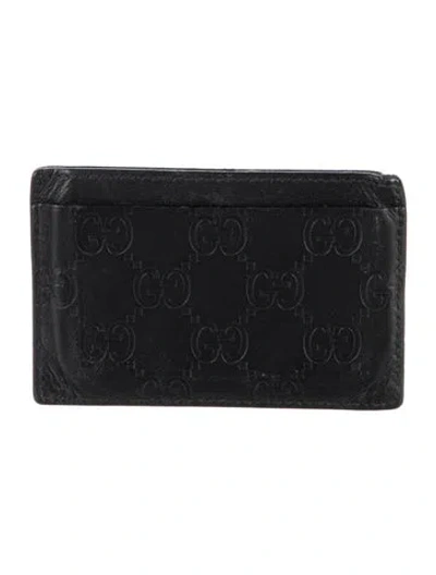 Pre-owned Gucci Gg Signature Leather Card Holder In Black