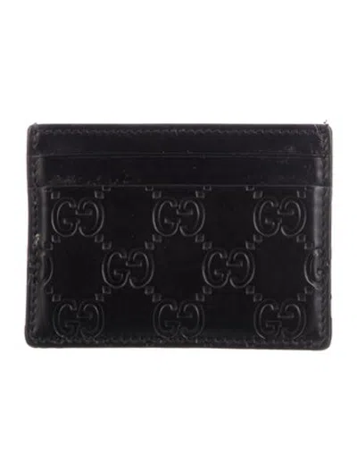 Pre-owned Gucci Gg Signature Leather Card Holder In Black