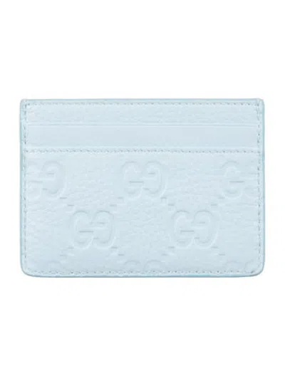 Pre-owned Gucci Gg Signature Leather Card Holder In Blue