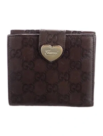 Pre-owned Gucci Gg Signature Leather Compact Wallet In Brown