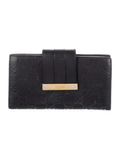Pre-owned Gucci Gg Signature Leather Continental Wallet In Blue