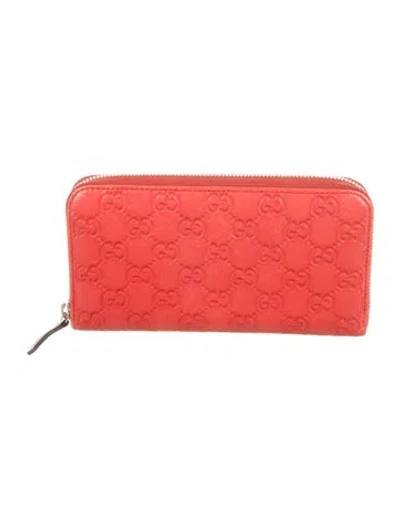 Pre-owned Gucci Gg Signature Leather Continental Wallet In Red