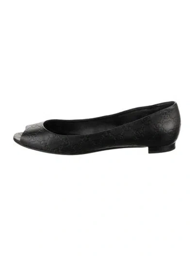 Pre-owned Gucci Gg Signature Leather Flats In Black
