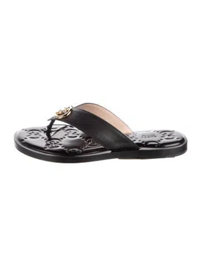 Pre-owned Gucci Gg Signature Leather Flip Flops W/ Tags In Black