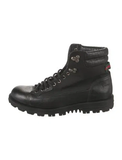 Pre-owned Gucci Gg Signature Leather Hiking Boots In Black