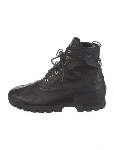 Pre-owned Gucci Gg Signature Leather Lace-up Boots In Black