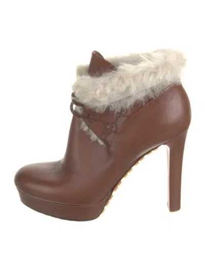 Pre-owned Gucci Gg Signature Leather Lace-up Boots In Brown