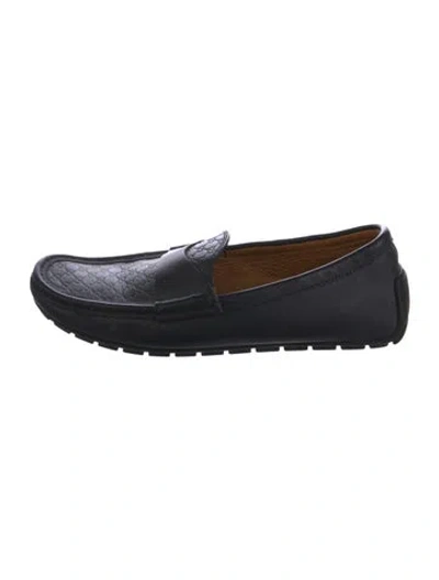 Pre-owned Gucci Gg Signature Leather Loafers In Blue