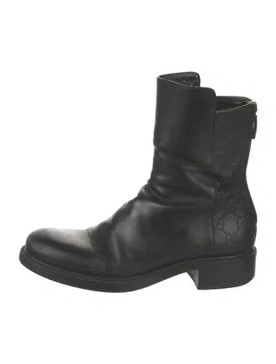 Pre-owned Gucci Gg Signature Leather Moto Boots In Black