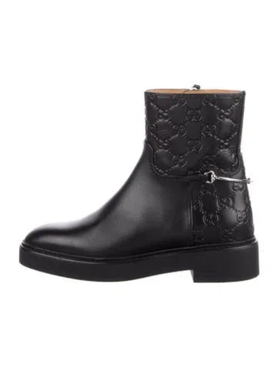 Pre-owned Gucci Gg Signature Leather Moto Boots In Black