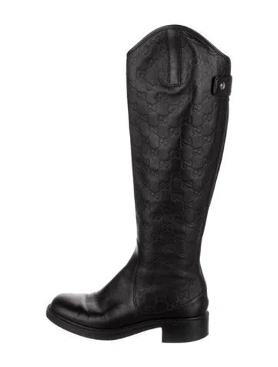 Pre-owned Gucci Gg Signature Leather Riding Boots In Black