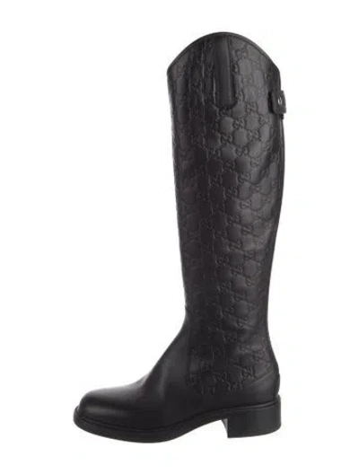 Pre-owned Gucci Gg Signature Leather Riding Boots In Black
