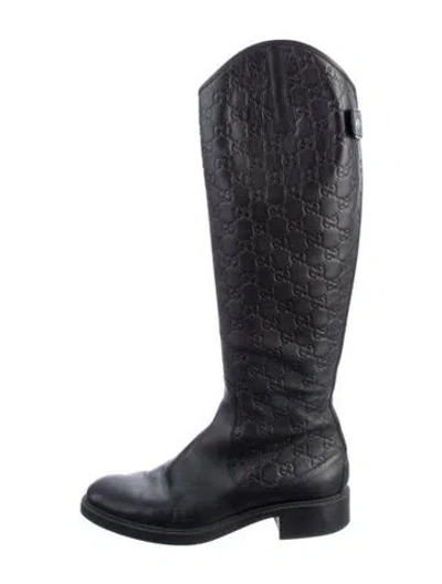Pre-owned Gucci Gg Signature Leather Riding Boots In Black