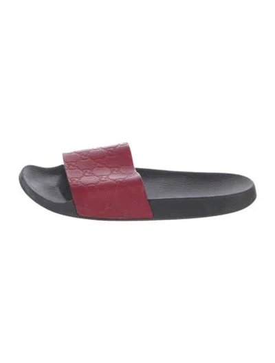 Pre-owned Gucci Gg Signature Leather Slides In Red