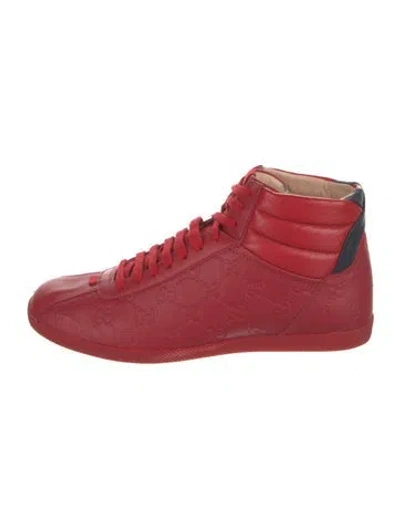 Pre-owned Gucci Gg Signature Leather Sneakers In Red