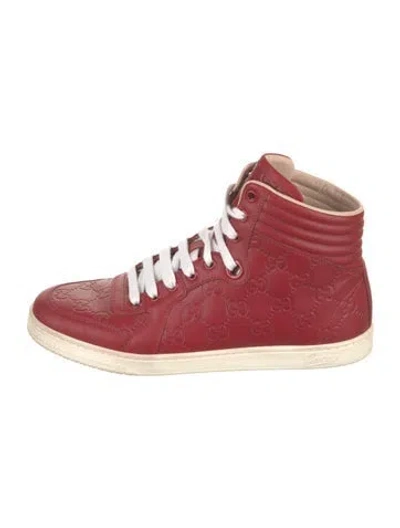 Pre-owned Gucci Gg Signature Leather Sneakers In Red