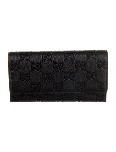 Pre-owned Gucci Gg Signature Leather Trifold Wallet In Black
