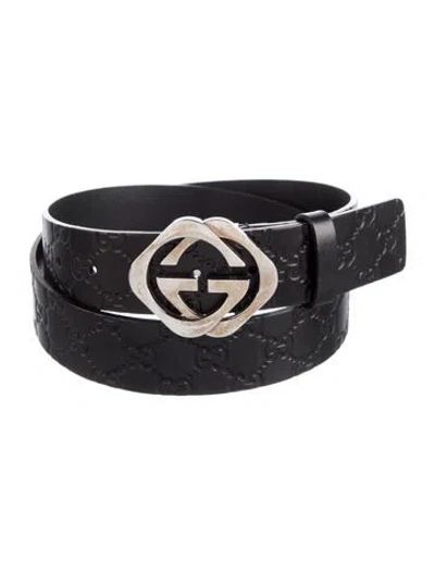 Pre-owned Gucci Gg Signature Leather Waist Belt In Black