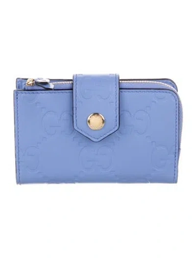 Pre-owned Gucci Gg Signature Leather Wallet In Blue