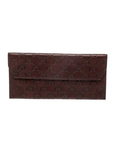 Pre-owned Gucci Gg Signature Leather Wallet In Brown