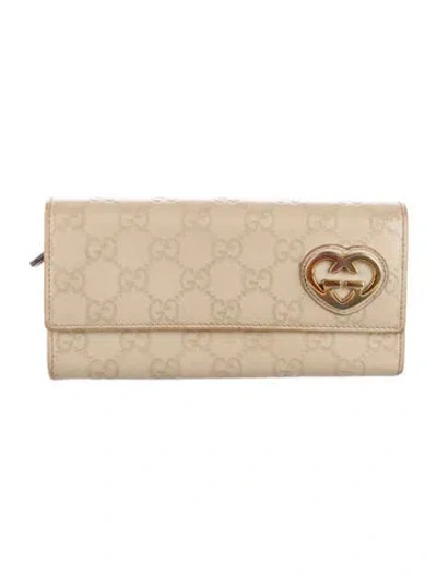 Pre-owned Gucci Gg Signature Leather Wallet In Neutral