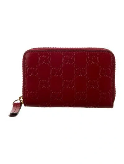 Pre-owned Gucci Gg Signature Leather Wallet In Red
