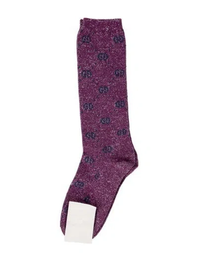 Pre-owned Gucci Gg Signature Metallic Socks In Purple