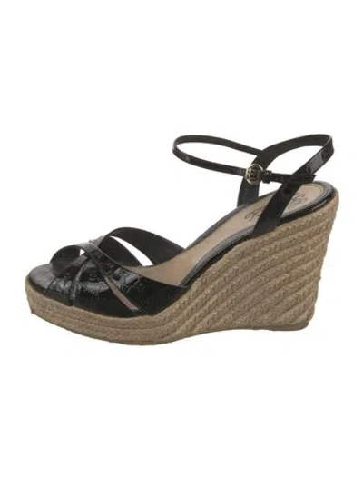 Pre-owned Gucci Gg Signature Patent Leather Espadrilles In Black