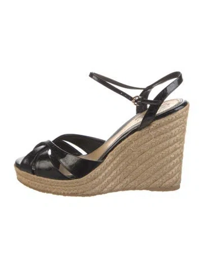 Pre-owned Gucci Gg Signature Patent Leather Espadrilles In Brown