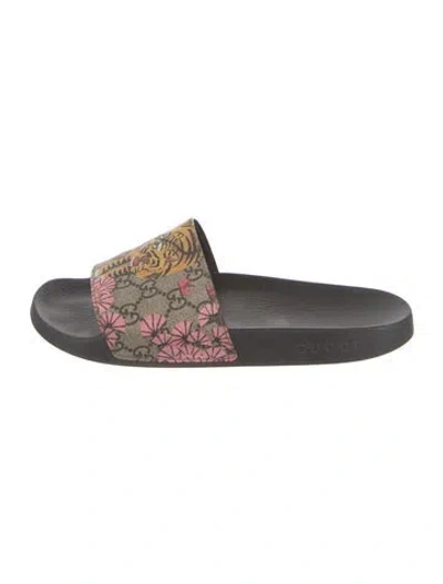 Pre-owned Gucci Gg Signature Printed Slides In Brown