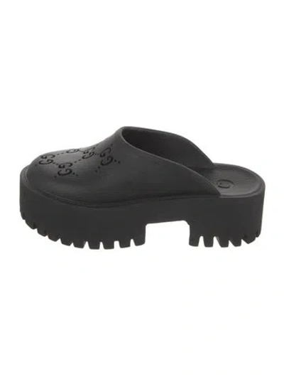 Pre-owned Gucci Gg Signature Rubber Mules In Black