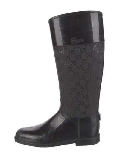 Pre-owned Gucci Gg Signature Rubber Rain Boots In Black
