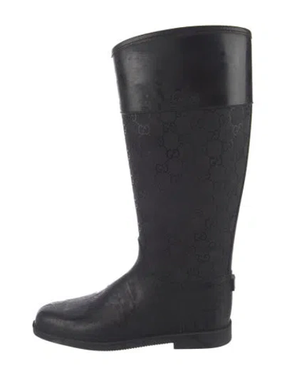 Pre-owned Gucci Gg Signature Rubber Rain Boots In Black