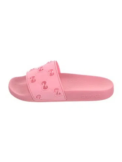 Pre-owned Gucci Gg Signature Rubber Slides In Pink