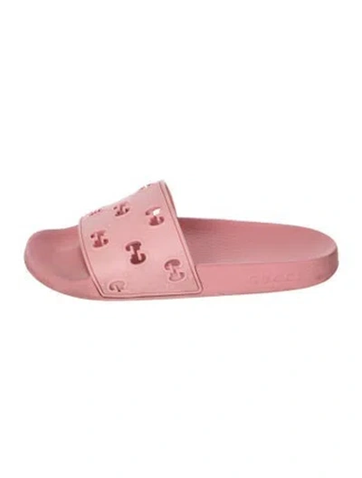 Pre-owned Gucci Gg Signature Rubber Slides In Pink