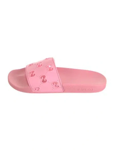 Pre-owned Gucci Gg Signature Rubber Slides In Pink