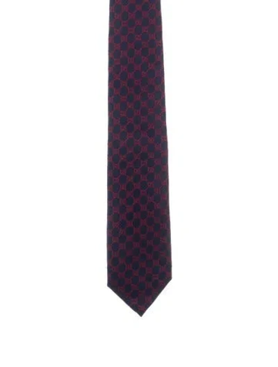 Pre-owned Gucci Gg Signature Silk Tie In Blue