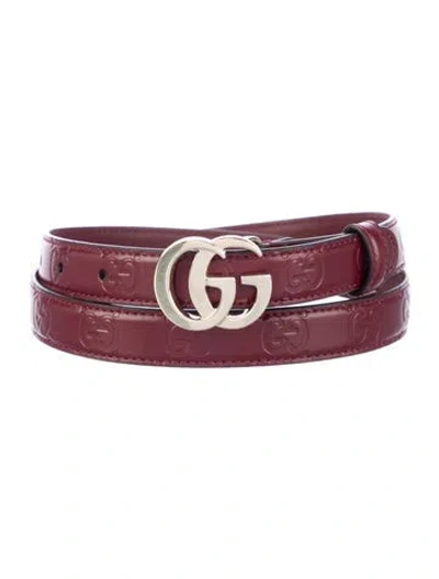 Pre-owned Gucci Gg Signature Skinny Belt In Burgundy