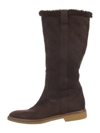 Pre-owned Gucci Gg Signature Suede Boots In Brown