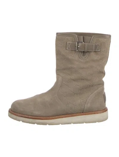 Pre-owned Gucci Gg Signature Suede Boots In Neutral