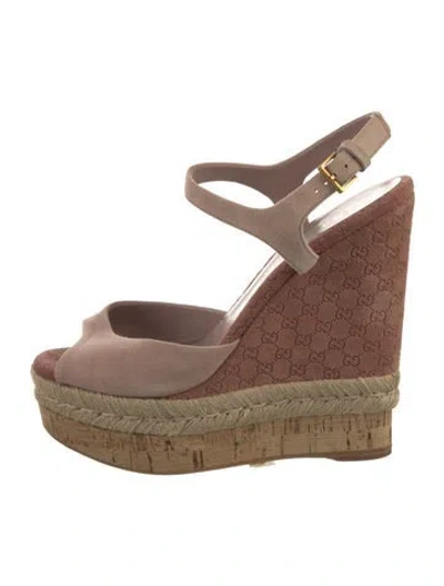 Pre-owned Gucci Gg Signature Suede Espadrilles In Pink