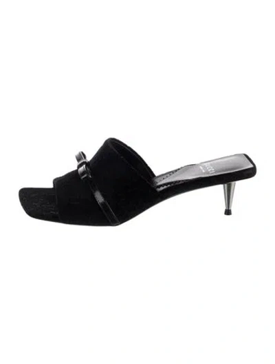 Pre-owned Gucci Gg Signature Velvet Slides In Black